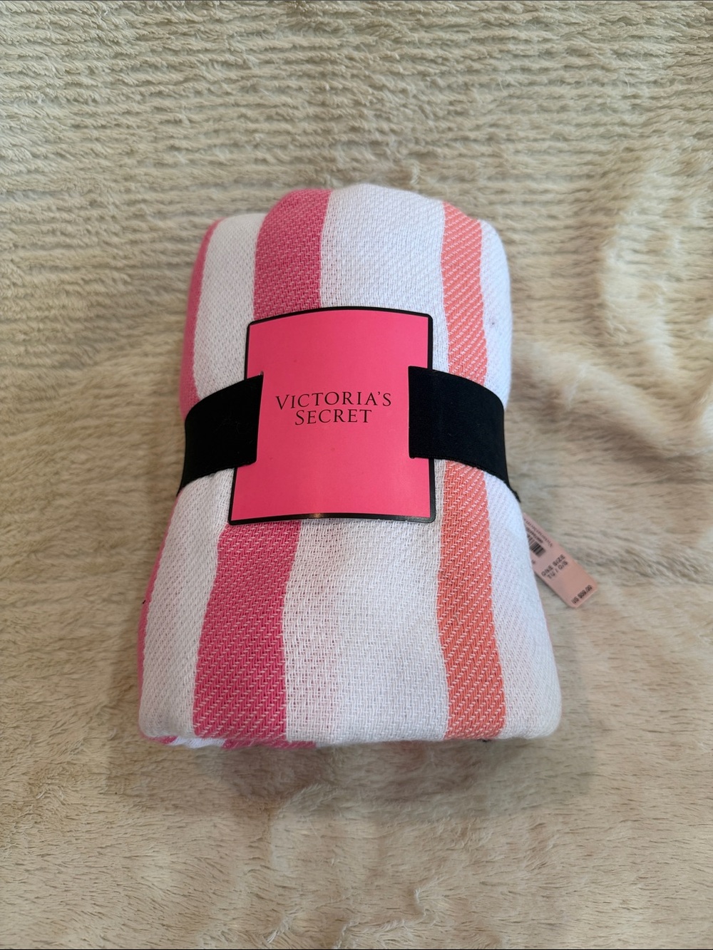 Victoria's Secret White, Pink & Coral Striped Throw Blanket